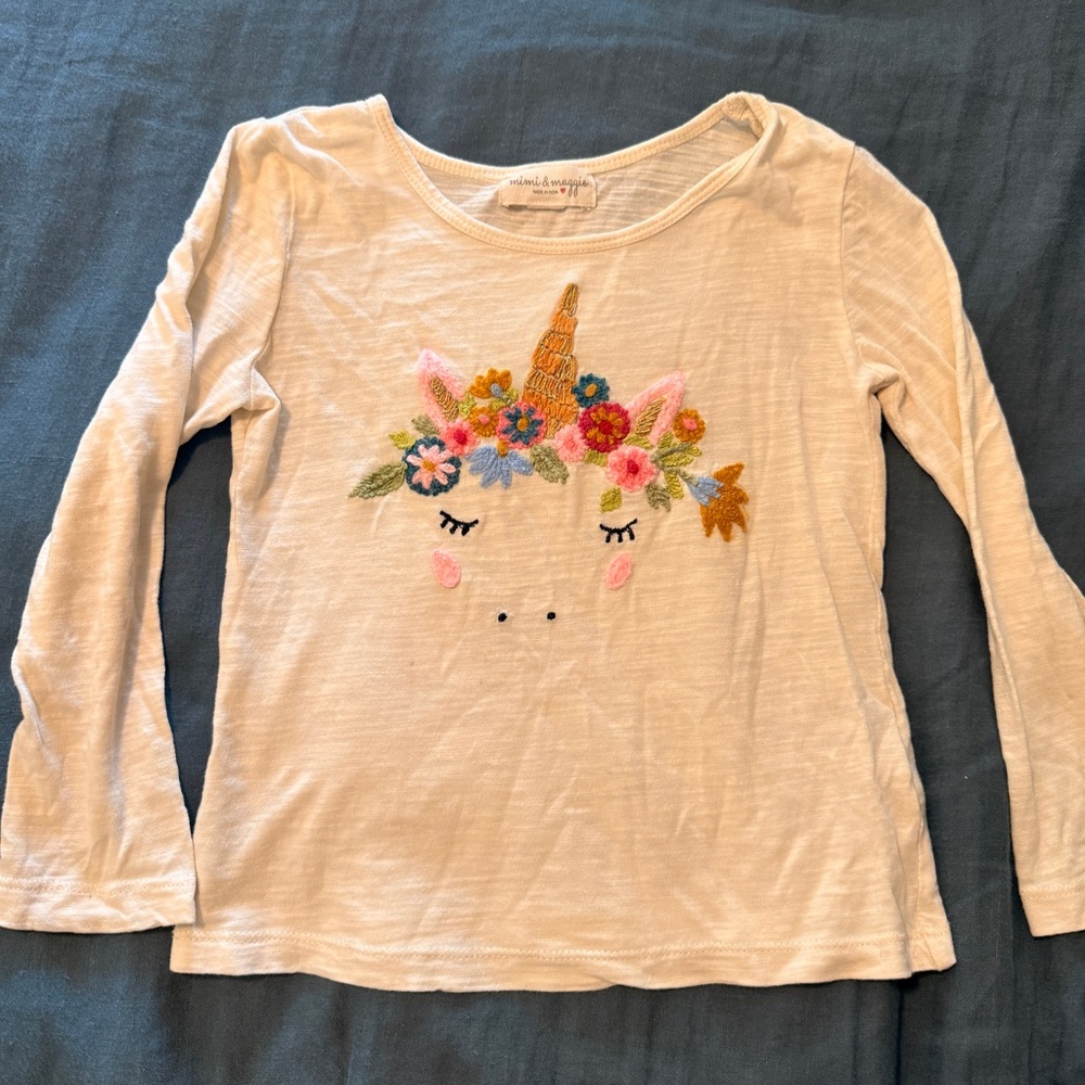 Mimi & Maggie Cream Unicorn Floral Long Sleeve Tee